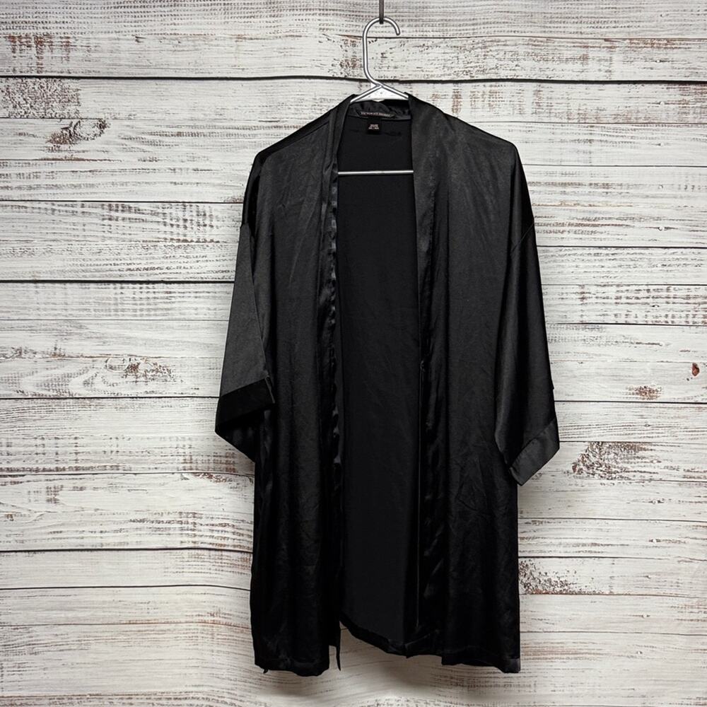 Victoria's Secret Black Satin Kimono Robe M/L